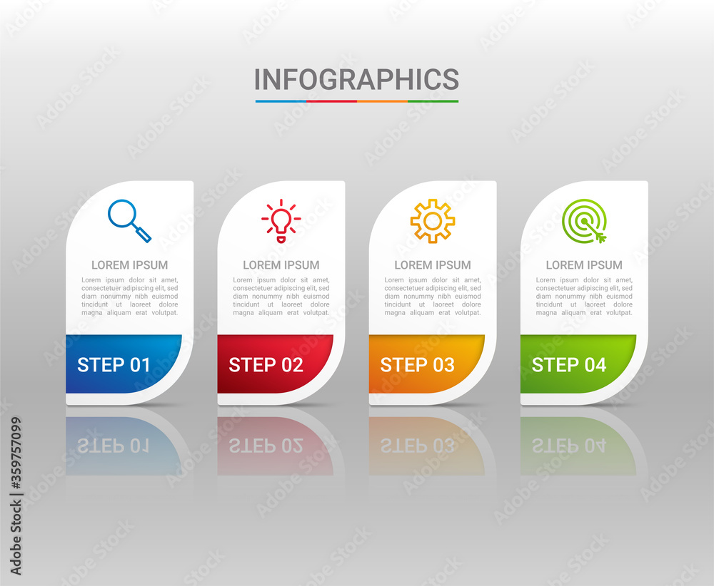 Business data visualization, infographic template with 4 steps on gray background, vector illustration Business data visualization, infographic template with 4 steps on gray background, vector illustration
