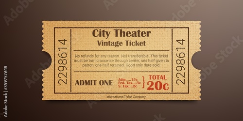 City theater ticket. Vintage ticket template. photo