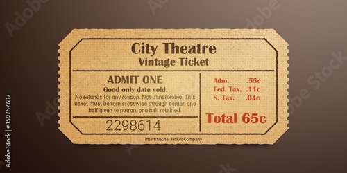 City theater ticket. Vintage ticket template.