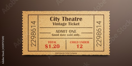 City theater ticket. Vintage ticket template.