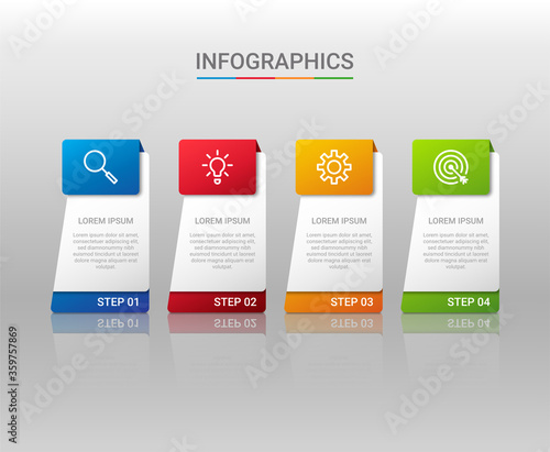 Business data visualization, infographic template with 4 steps on gray background, vector illustration