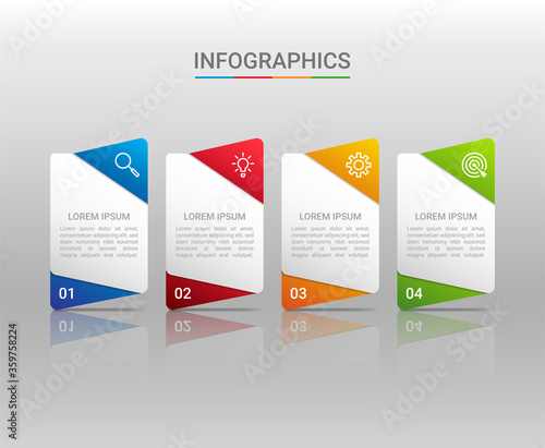 Business data visualization, infographic template with 4 steps on gray background, vector illustration