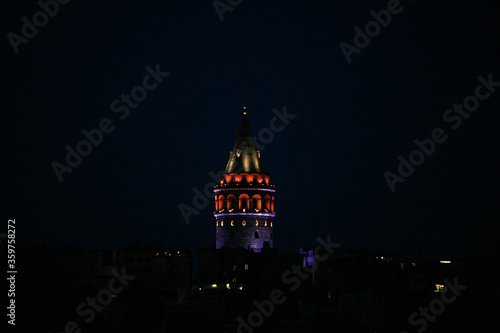 Galata tower lighting. At night