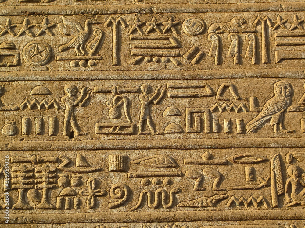ANCIENT EGYPTIAN HIEROGLYPHS AND RELIEFS IN LUXOR TEMPLE.