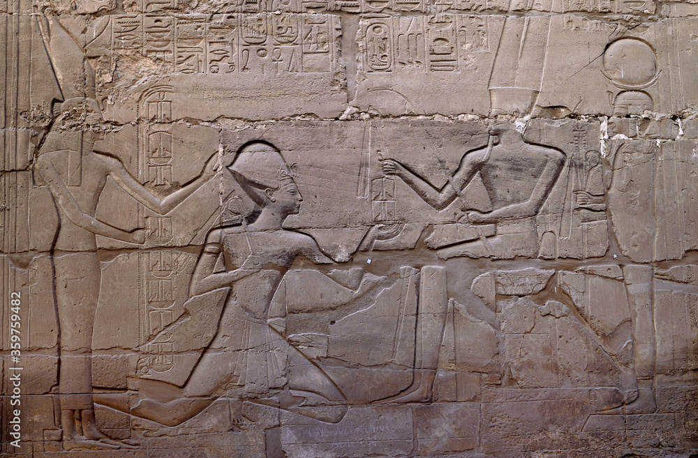ANCIENT EGYPT ART. TEMPLES, STATUES. HIEROGLYPHS AND RELIEFS IN LUXOR. 