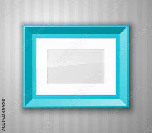 Set of color blank picture frames different sizes. Frame with passepartout hanging on a color wall from the Front. Design empty fotoframe template for Mock Up illustration photo