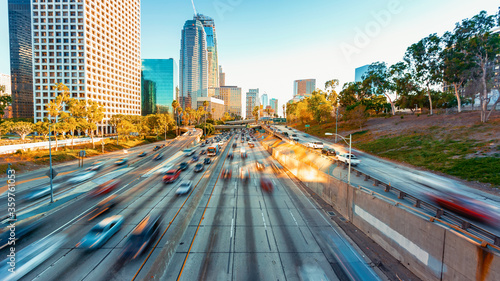 View of Dowtown LA traffic with motion blur photo
