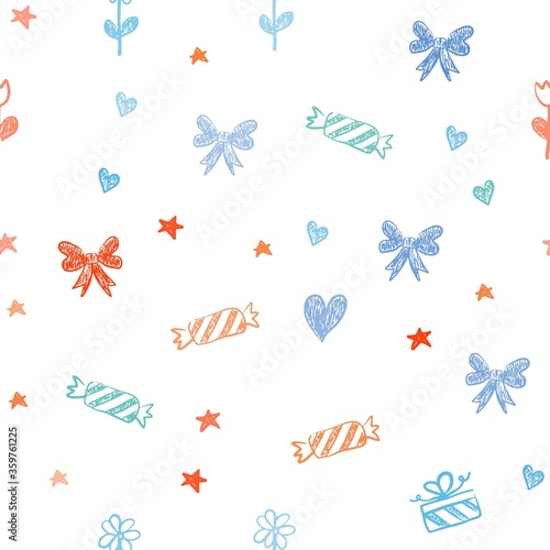 Dark Multicolor vector seamless pattern in christmas style. Design in xmas style with aheart, baloon, candy, gift, star, ribbon. Design for holiday adverts. photo