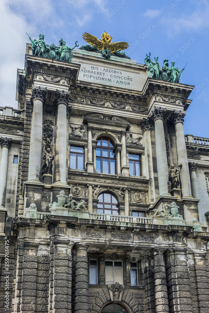 Architectural fragments of Austrian National Library (1881) in Vienna Imperial Palace Hofburg. Palace Hofburg was for century seat of Habsburgs, rulers of Austria.