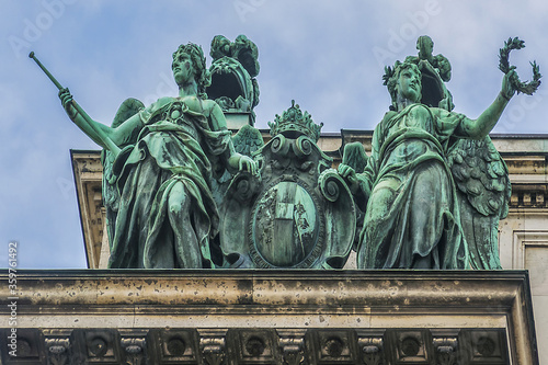 Architectural fragments of Austrian National Library (1881) in Vienna Imperial Palace Hofburg. Palace Hofburg was for century seat of Habsburgs, rulers of Austria. photo