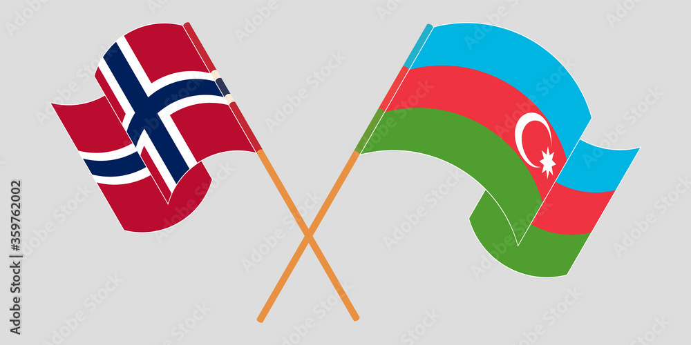 Crossed and waving flags of Azerbaijan and Norway