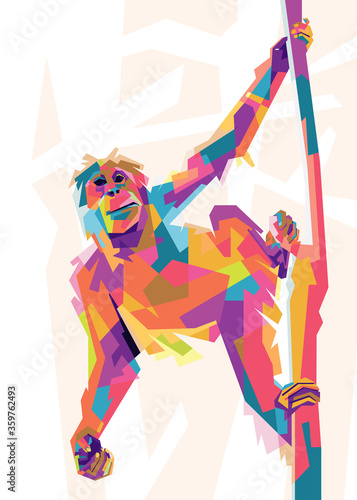 Pop art illustration of monkey. Creative animals art