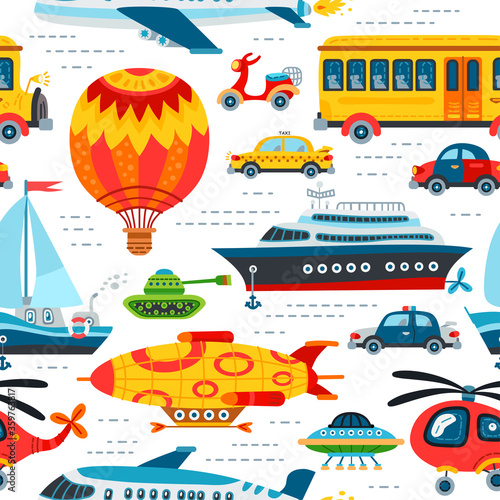 Seamless toy transport background for baby boy