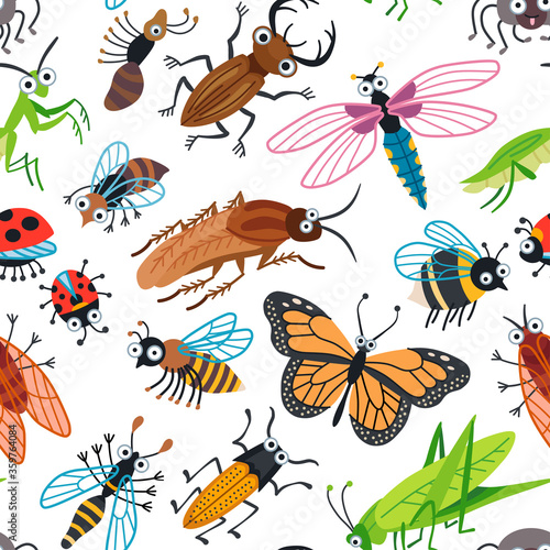 Seamless vector cute beetles pattern for kids