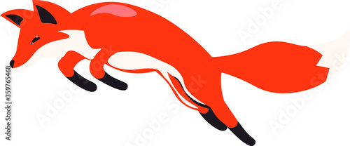Fox jump , animal comics vector flat design illustration on white background. Concept for logo, print 