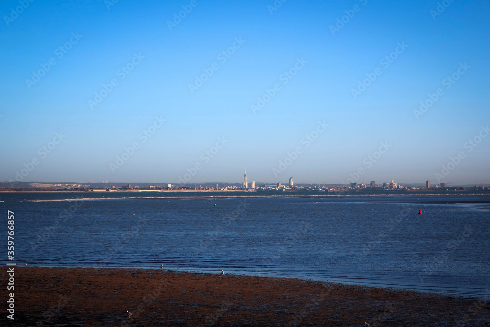 The Solent strait view from town of Ryde, Isle of Wight, England