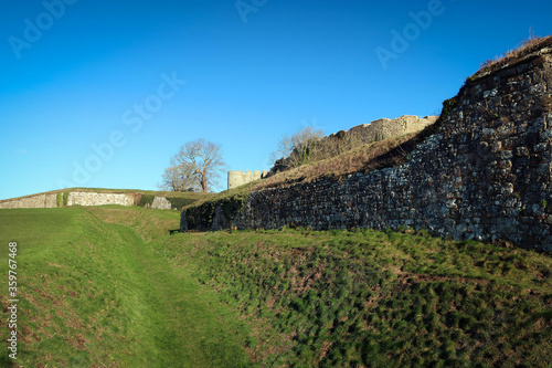 Carisbrooke Castle view by bright day, Isle of Wight, England