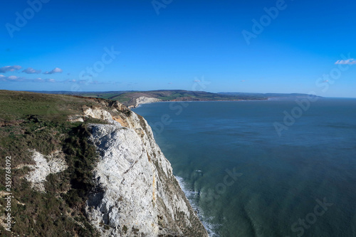 White chalk cliffs view near Freshwater Bay, Isle of Wight, England