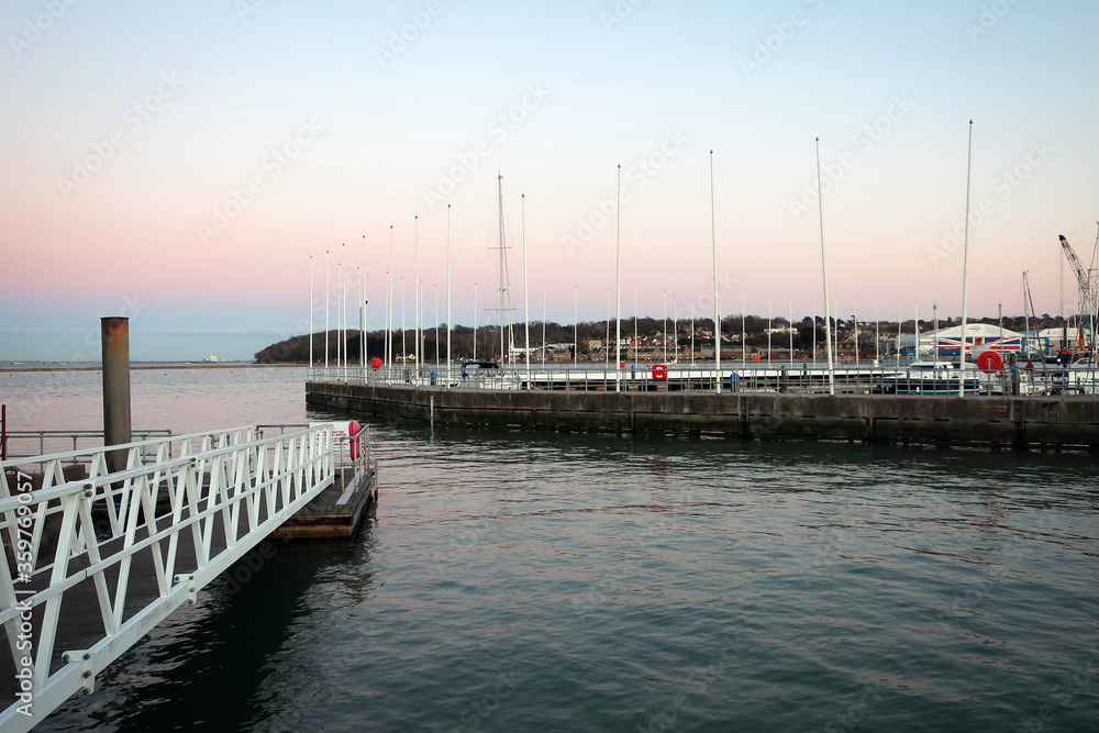 Pier of Cowes town view by twilight, Isle of Wight, England