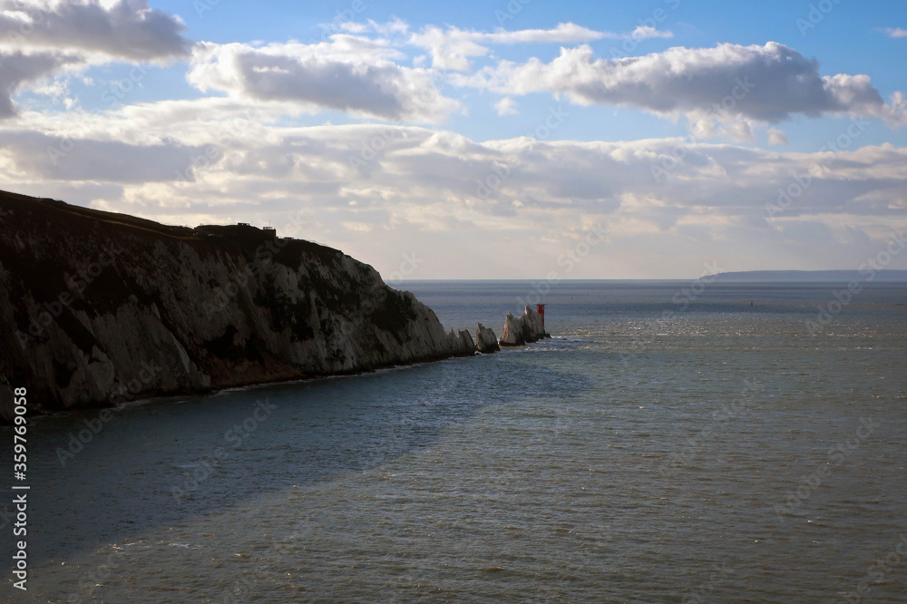The Needles chalk cliffs view, Isle of Wight, England The Needles chalk cliffs view, Isle of Wight, England