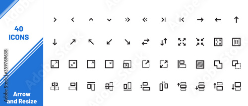 Set of 40 arrow and resize web icons in line style. Calendar, Stopwatch, Weather, Alarm. Vector illustration.