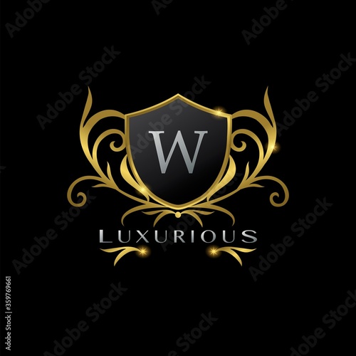 Golden Letter W Luxurious Shield Logo  vector design concept for luxuries business identity