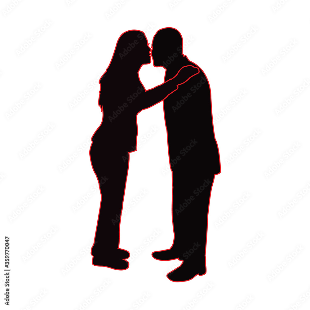 a couple kissing each other, silhouette vector