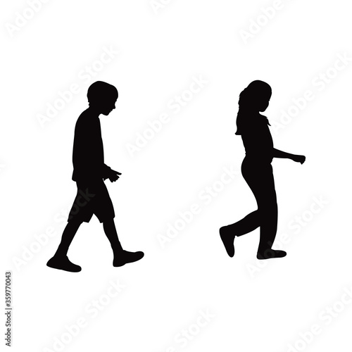 children walking, silhouette vector