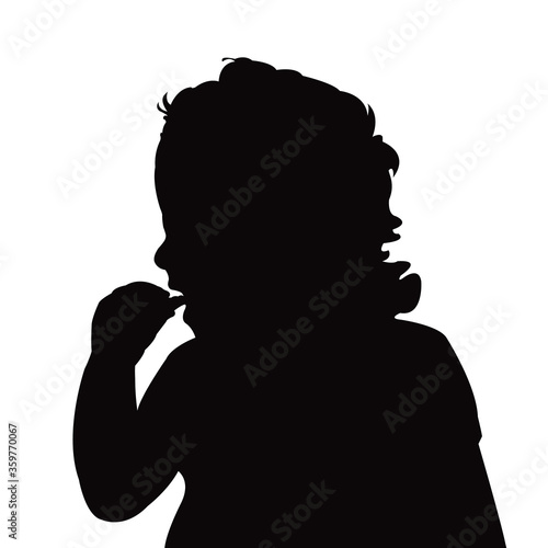 a baby eating food, head silhouette vector
