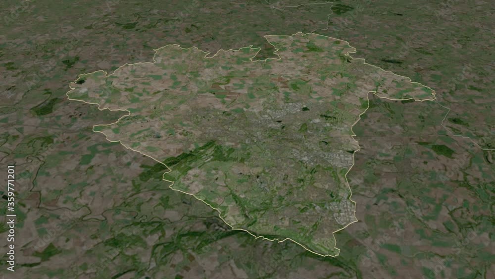 Telford and Wrekin, unitary authority with its capital, zoomed and extruded on the satellite map of England in the conformal Stereographic projection. Animation 3D Telford and Wrekin, unitary authority with its capital, zoomed and extruded on the satellite map of England in the conformal Stereographic projection. Animation 3D