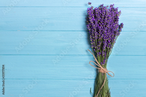 lavender bouquet on a blue background