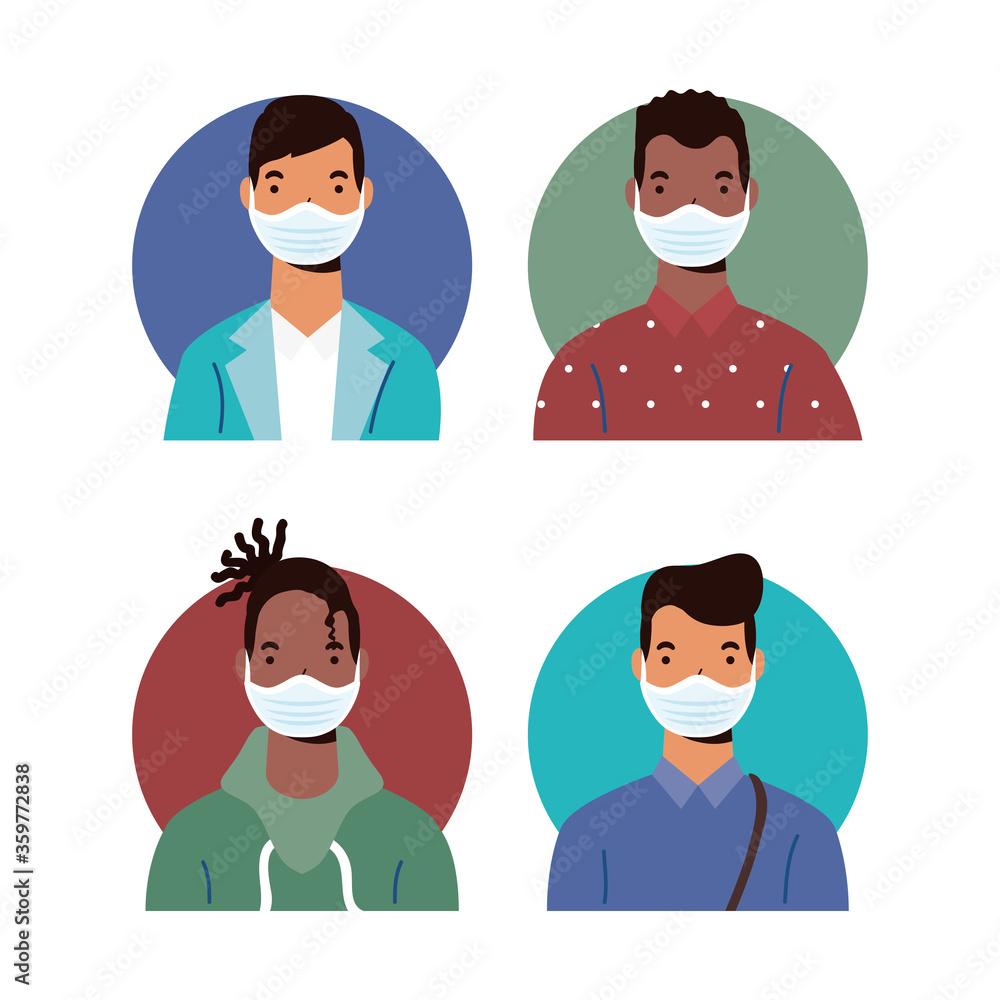 group of diversity men wearing medical masks characters group of diversity men wearing medical masks characters