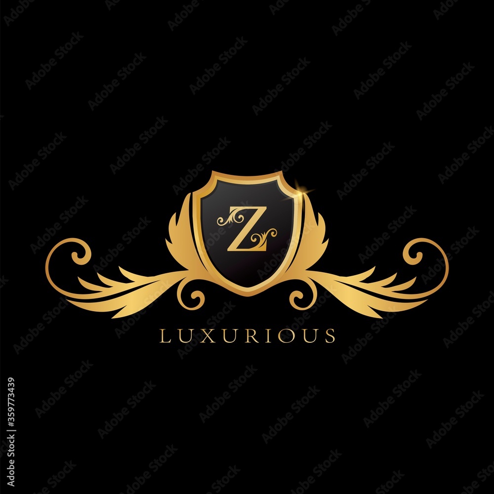 Golden Z Logo Luxurious Shield logo design concept. Golden Z Logo Luxurious Shield logo design concept.
