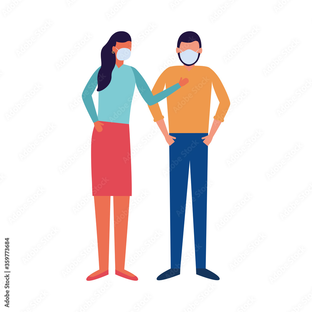 Woman and man with medical mask vector design Woman and man with medical mask vector design
