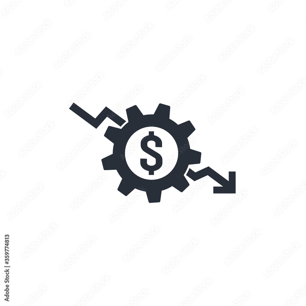 The dollar and the Reduce . Vector icon isolated on white background. The dollar and the Reduce . Vector icon isolated on white background.