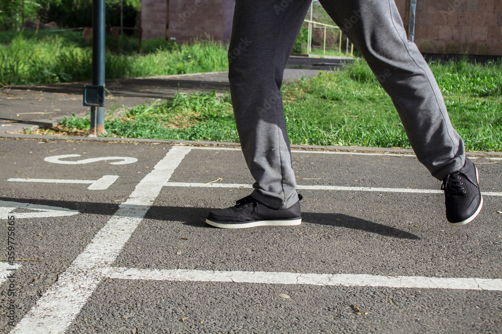 a person runs on a street treadmill a person runs on a street treadmill