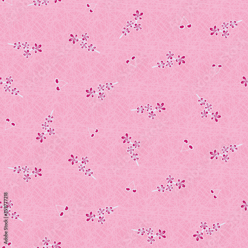 Cherry blossoms and fruits seamless vector pattern. Pink girly textured surface print design for fabrics, stationery, scrapbooking, gift wrap, home decor, and packaging.