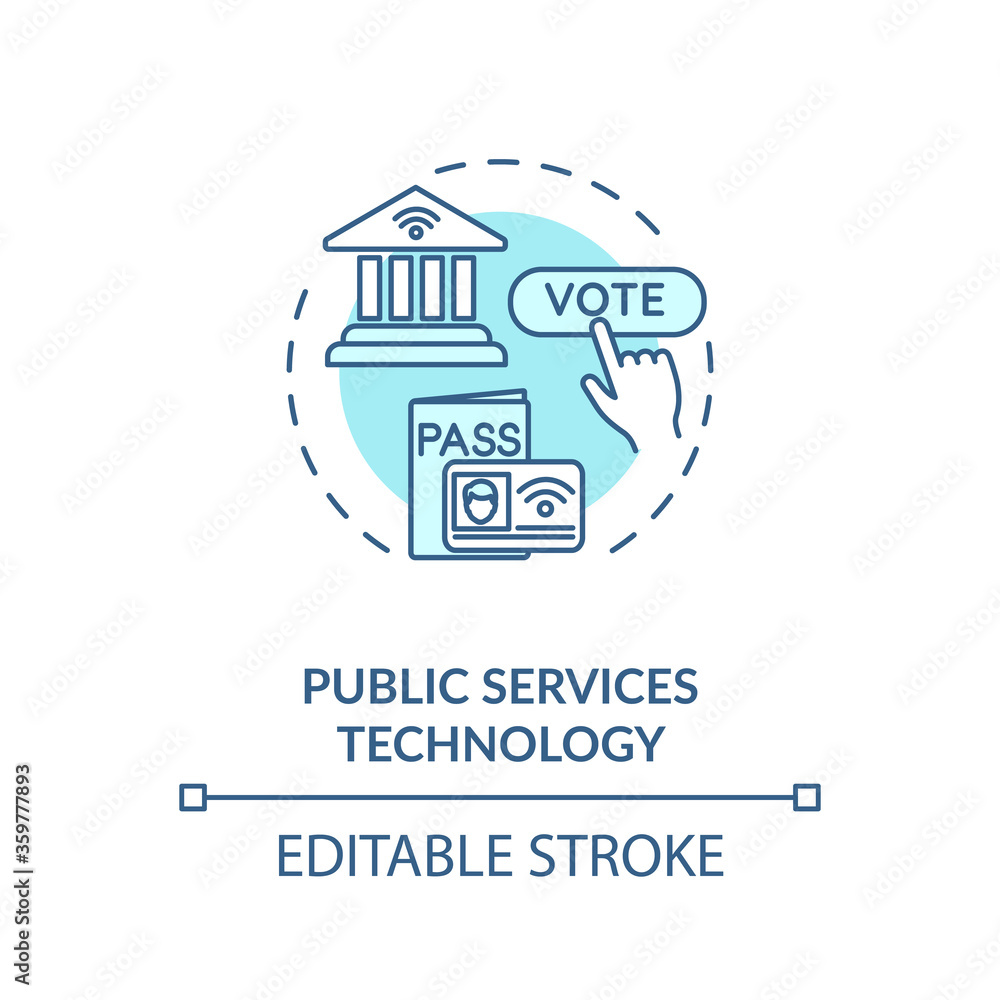 Public service technology turquoise concept icon. Electronic government. Online voting poll. E governance idea thin line illustration. Vector isolated outline RGB color drawing. Editable stroke