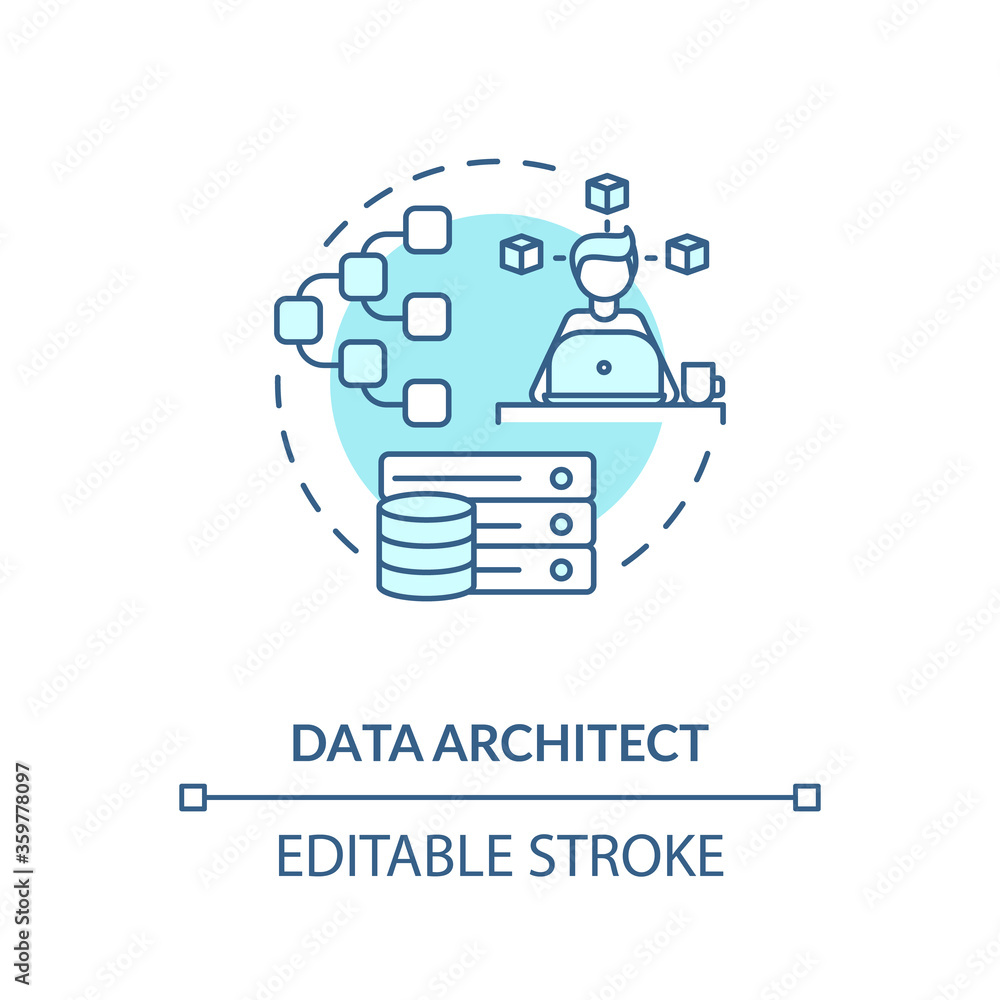 Data architect turquoise concept icon. Engineer to manage big data ...