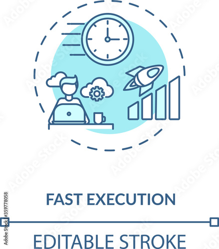 Fast execution turquoise concept icon. Trading strategy. Digital transformation. Successful project completion idea thin line illustration. Vector isolated outline RGB color drawing. Editable stroke