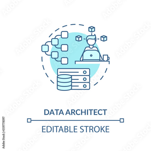 Data architect turquoise concept icon. Engineer to manage big data. Company information storage system idea thin line illustration. Vector isolated outline RGB color drawing. Editable stroke
