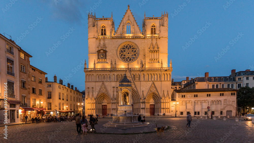 Saint Jean Cathedral  in Lyon at blue hour

