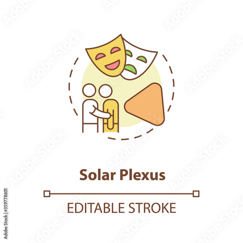 Solar Plexus concept icon. Self awareness center. Channel emotions. Chakra in body system. Human design idea thin line illustration. Vector isolated outline RGB color drawing. Editable stroke
