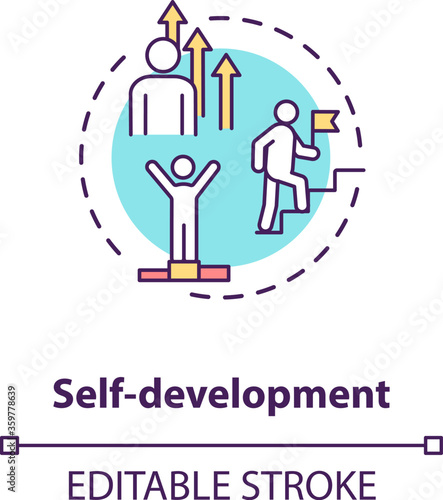 Self development concept icon. Achieve personal goals. Growth in skill. Motivation for success. Improvement idea thin line illustration. Vector isolated outline RGB color drawing. Editable stroke