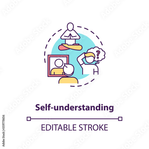 Self understanding concept icon. Comprehend inner knowledge. Psychological health. Mental self image idea thin line illustration. Vector isolated outline RGB color drawing. Editable stroke