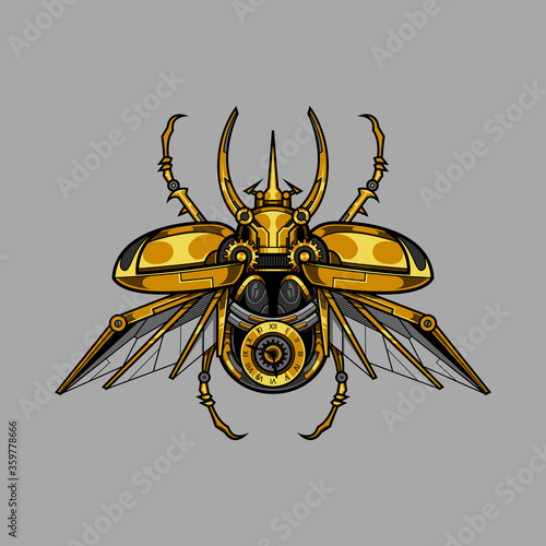 mechanical atlas beetle steampunk illustration and tshirt design