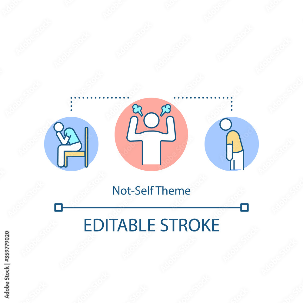 Not self theme concept icon. Frustration from inauthenticity. Anger from burnout. Human design system idea thin line illustration. Vector isolated outline RGB color drawing. Editable stroke