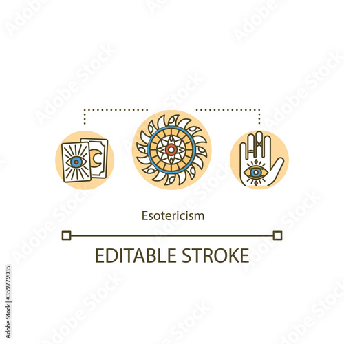 Esoteric concept icon. Sacred knowledge. Belief system. Religious symbolism. Occult ritual. Spirituality idea thin line illustration. Vector isolated outline RGB color drawing. Editable stroke