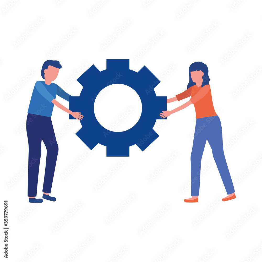 Woman and man with gear vector design