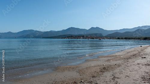 Saint FLorent village seen from La Roya beach in Corsica
